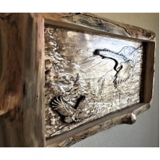 2 Eagles Wood Carving with Log Frame all in Aspen    Rustic Lodge Cabin Decor   232743646945